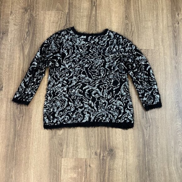 NEW Chicos Eyelash-Trim Jacquard Pullover Sweater Sz 1 (8) - Picture 14 of 16